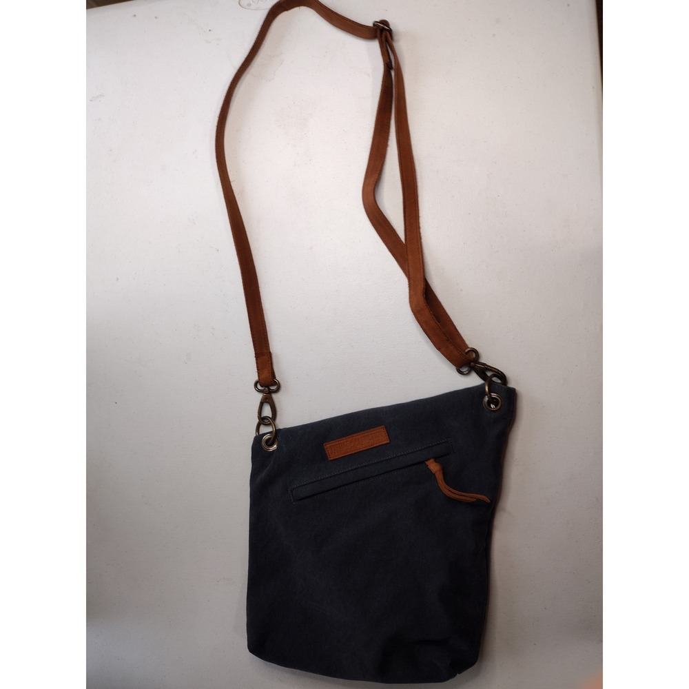 Vintage Addiction Charcoal Gray fold‎ over Jute Crossbody Bag Leather Strap